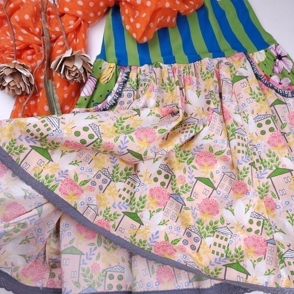 New Matilda Jane Pink Floral Green Blue Boho Striped High Waist Skirt Sz… - Picture 7 of 12